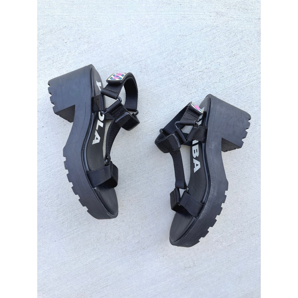 Bimba y Lola Black Platform Lug Sole Sandals Chunky Block Heel Logo Straps 40